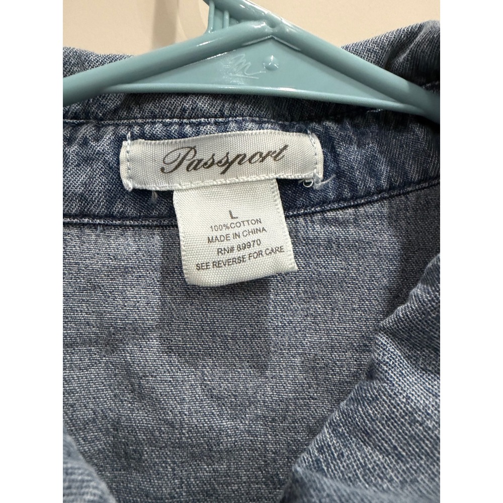 100% Cotton Women's Denim Shirt Medium Acid Wash Western Button Down size L - Picture 3 of 4